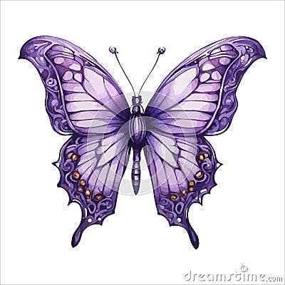 Violet butterflies watercolor illustration isolated on white background Vector Illustration