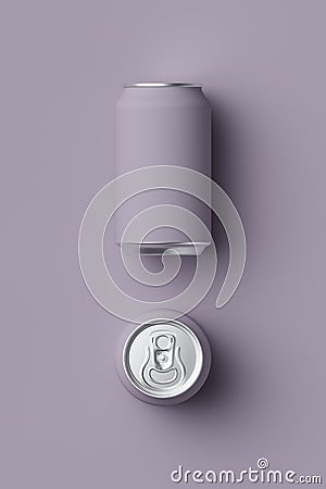 Violet classic aluminum can for carbonated drinks on a violet background, 3D rendering Stock Photo