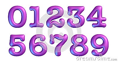 Violet color letters, alphabet, numbers, zero, one, two, three, four, 3d illustration Cartoon Illustration