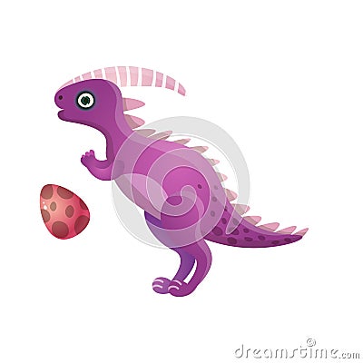 Violet cute dotted dinosaur with circle kid egg Vector Illustration