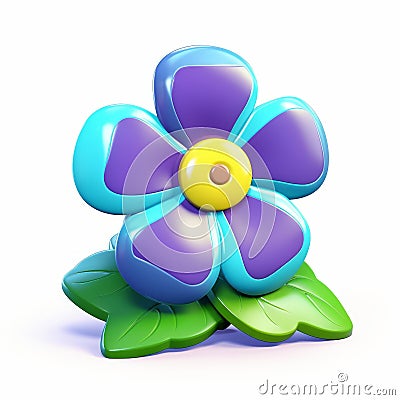 Violet And Cyan Flower 3d Icon: Cartoon Clay Material With Smooth And Shiny Finish Stock Photo