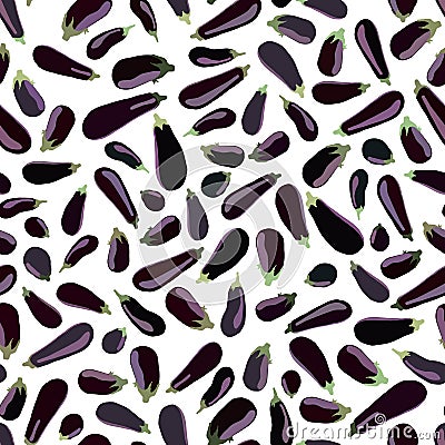 Violet eggplants. Hand drawn. Seamless pattern. Vector Illustration