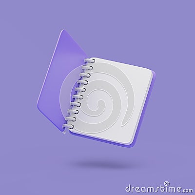 Violet empty notepad on pastel background. Simple 3d render illustration. Cartoon Illustration