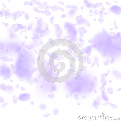 Violet flower petals falling down. Fancy romantic Vector Illustration