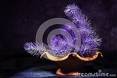 Violet flowers grunge composition Stock Photo