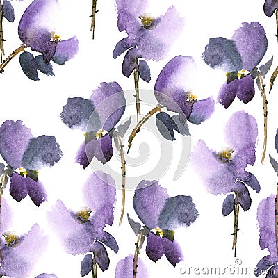 Violet flowers pattern Cartoon Illustration