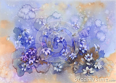 Violet flowers watercolor background Stock Photo