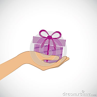 Violet gift in hand idea for celebrations Vector Illustration