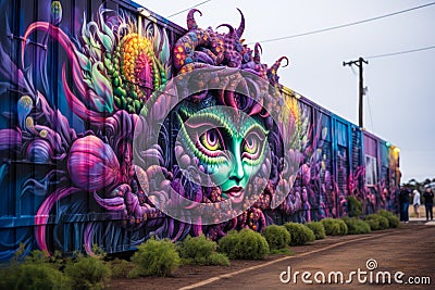 violet graffiti girl with cannabis leaf hair, street marijuana art generative ai Stock Photo