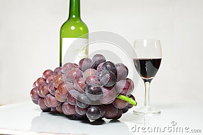 Violet grape and glasses of vine Stock Photo