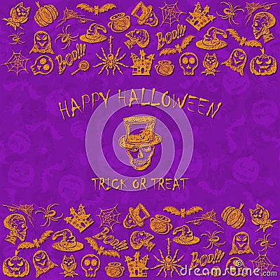 Violet Halloween background with sketches icons Vector Illustration