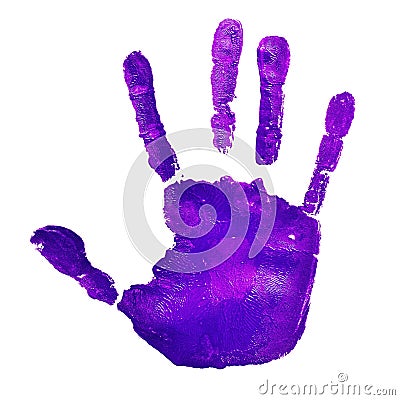 Violet handprint, depicting the idea of to stop violence against Stock Photo