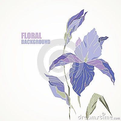 Violet iris card. Vector Illustration