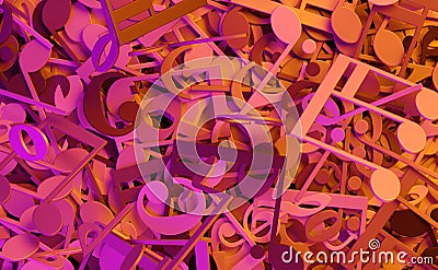 Violet and orange musical notes and symbols background texture flat lay top view from above Cartoon Illustration