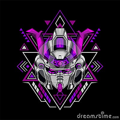 Violet Pink New Samurai Robot Vector Illustration