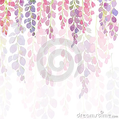 Violet and pink wisteria flowers, watercolor hand painting on white background Stock Photo