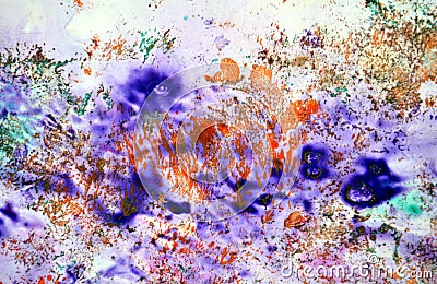 Violet purple orange soft mix painting spots background, paint and water Stock Photo