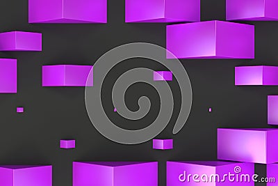 Violet rectangular shapes of random size on black background Cartoon Illustration