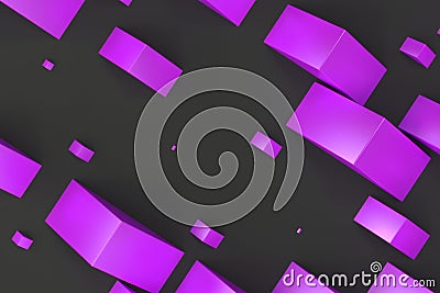 Violet rectangular shapes of random size on black background Cartoon Illustration