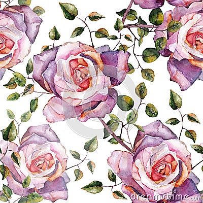 Violet rose , watercolor, pattern seamless, handmade Stock Photo