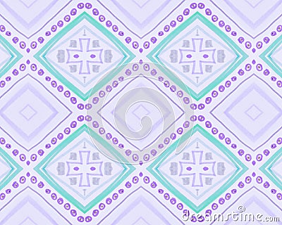 Violet Seamless Ethnic Ornament. Watercolor Ikat Stock Photo