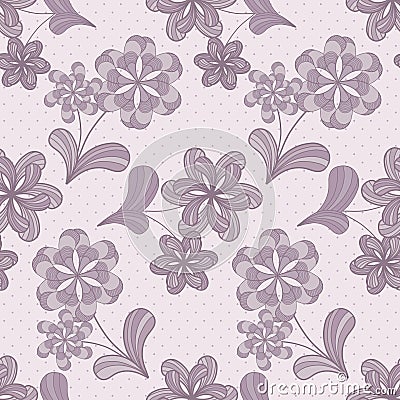 Violet seamless pattern with flowers Vector Illustration