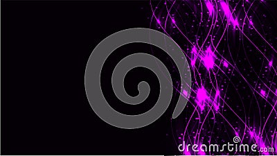 Violet transparent abstract shiny magical cosmic magical energy lines, rays with glare and dots and light shines on a dark backgro Cartoon Illustration