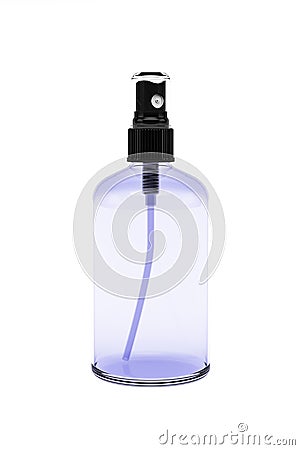 Violet transparent spray bottle isolated on white background Stock Photo