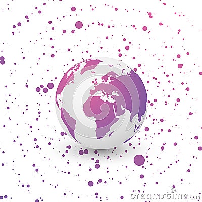 Violet world globe on dotted background Stock Photo