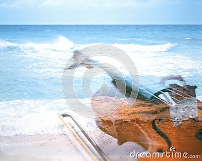 Violin at the Beach Stock Photo