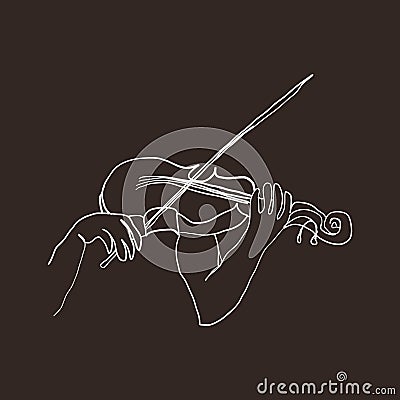 Violin with a bow painted in white lines Vector Illustration