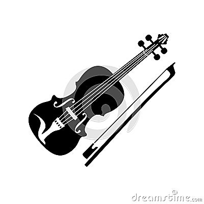 Violin with a bow simple style detailed logo icon vector illustration isolated. Musical instrument for concerts, playing and Vector Illustration