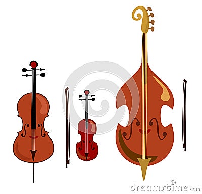 Violin, cello and double bass. stringed music instruments Stock Photo