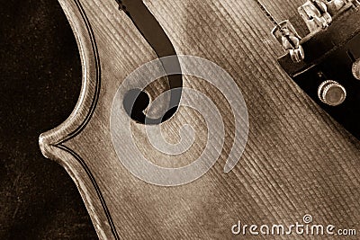 Violin close-up viewed from above- sepia toned Stock Photo