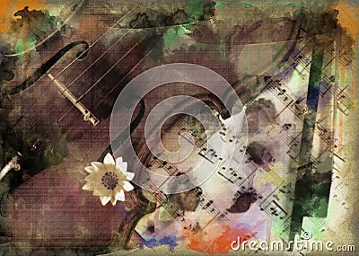 Grunge violin and music Stock Photo