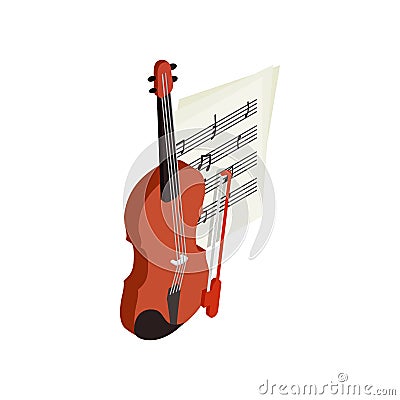 Violin with fiddlestick icon, isometric 3d style Vector Illustration