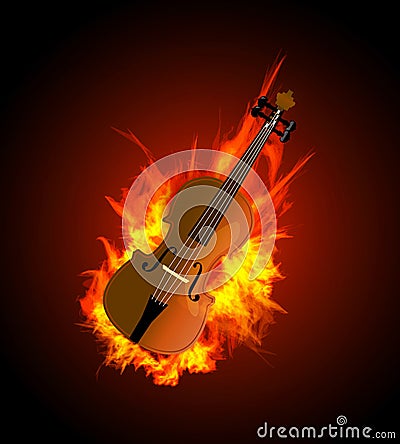 Violin in Fire Vector Illustration