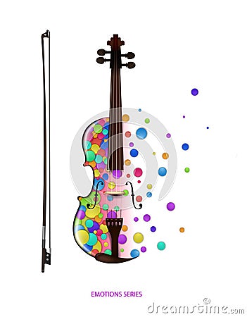 Violin music idea on the white background, violine created from the small colored parts, color of music concept, Vector Illustration