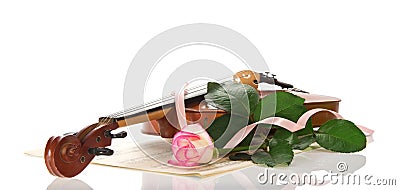 Violin, notes, the rose Stock Photo