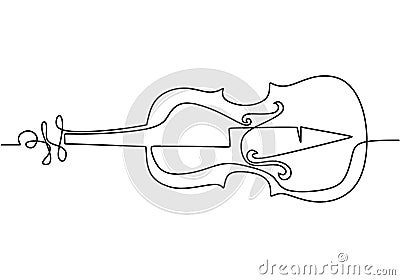 Violin one continuous line drawing. Stringed music instruments, minimalism concept design vector illustration Vector Illustration