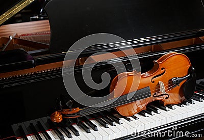 Violin On Piano Stock Photo
