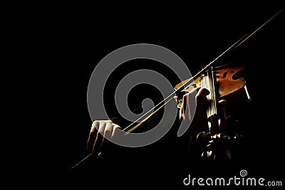Violin player. Violinist playing violin hands bow Stock Photo