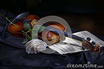 Violin with rose Stock Photo