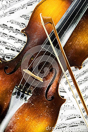 Violin and scores Stock Photo