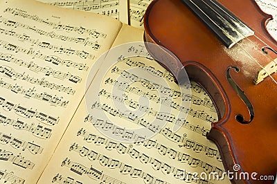 Violin and Sheet Music Stock Photo