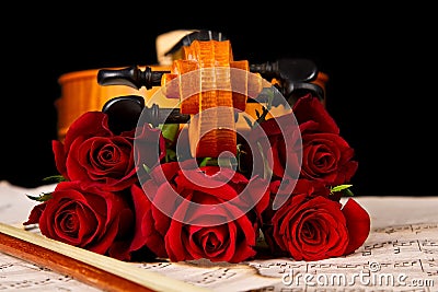 Violin sheet music and rose Stock Photo