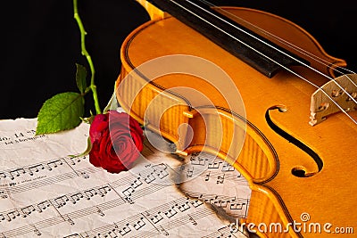 Violin sheet music and rose Stock Photo