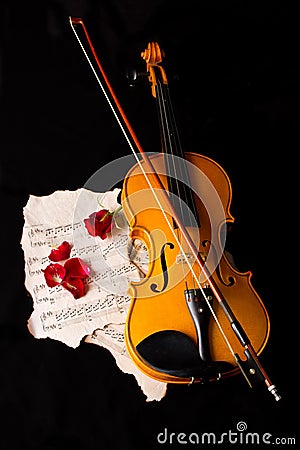 Violin sheet music and rose Stock Photo