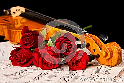 Violin sheet music and rose Stock Photo