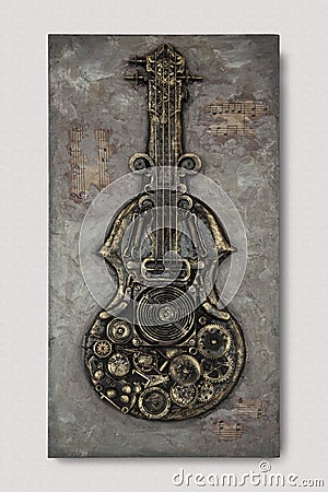 Violin steampunk style, art object interior design Editorial Stock Photo